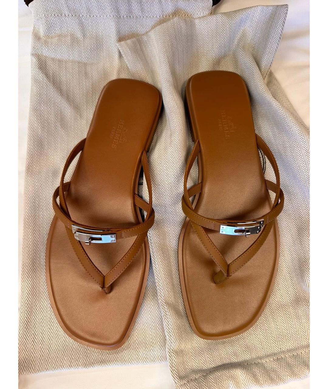 HERMES Коричневые кожаные сандалии, фото 3