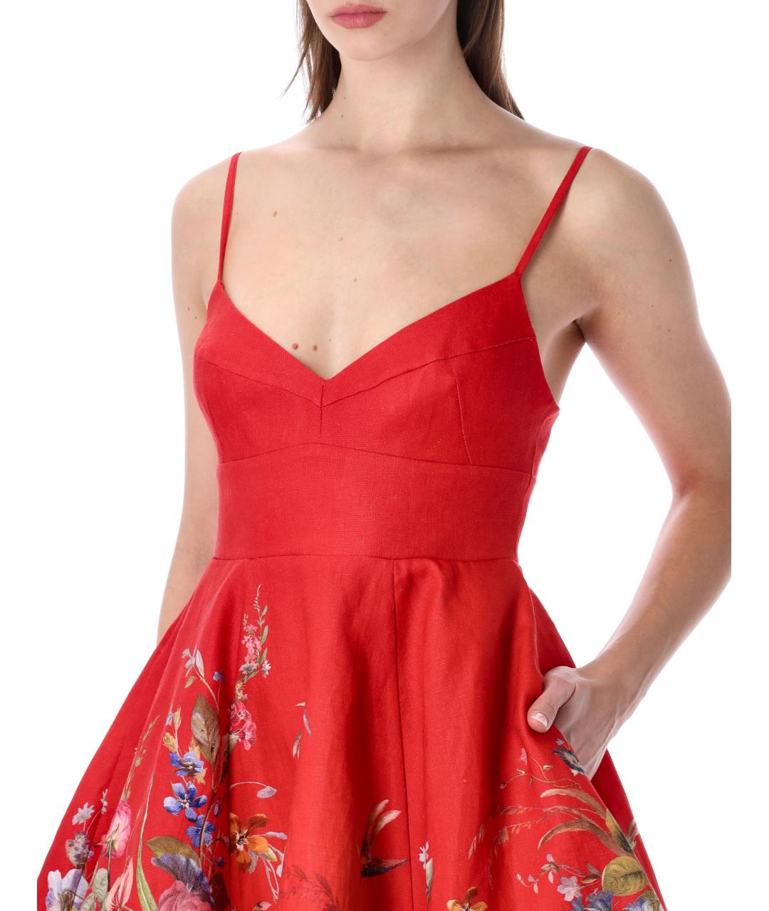 ZIMMERMANN Красное льняное коктейльное платье, фото 3