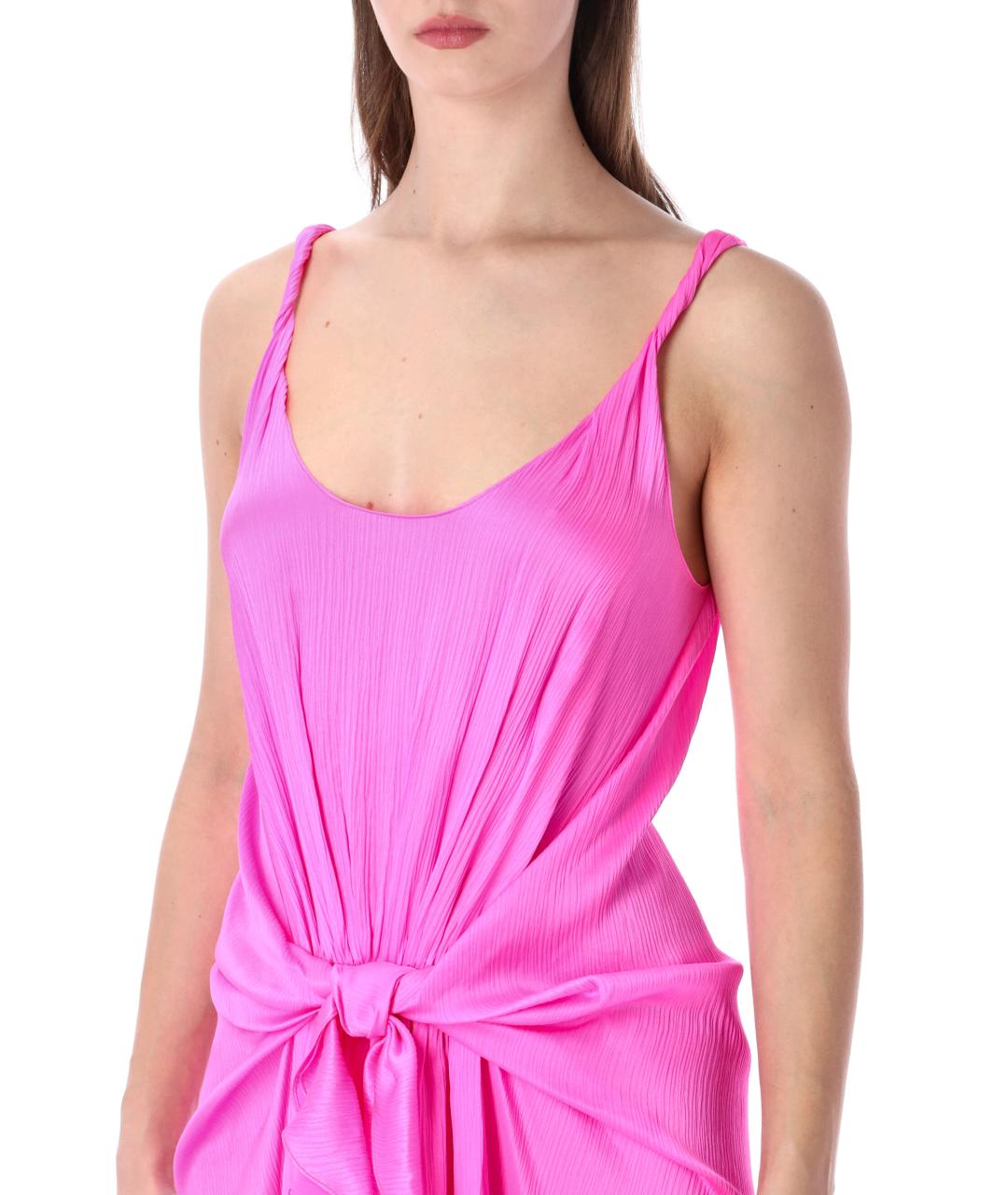 J.W.ANDERSON Фуксия шелковое коктейльное платье, фото 3