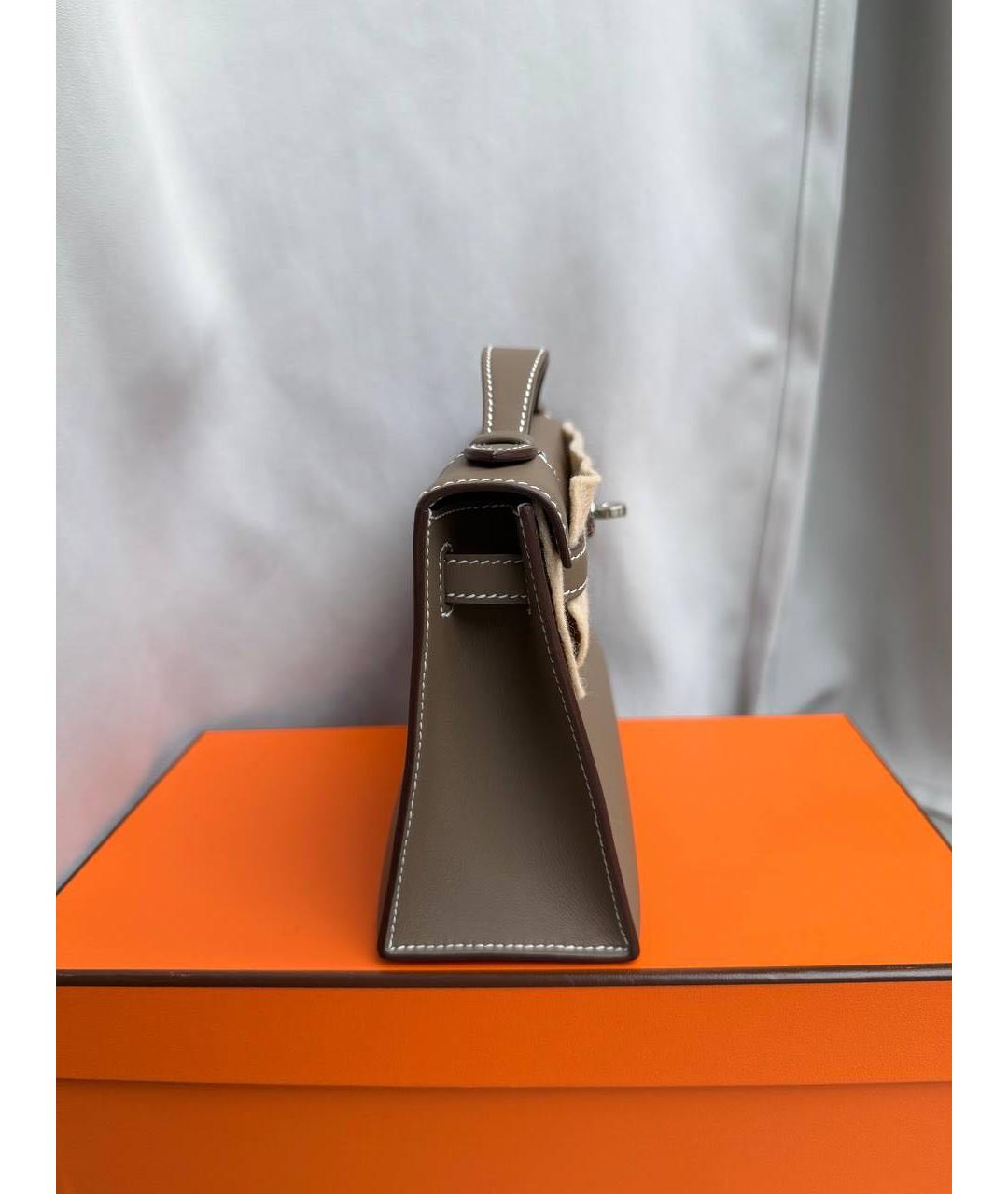 HERMES Серая кожаная сумка с короткими ручками, фото 3