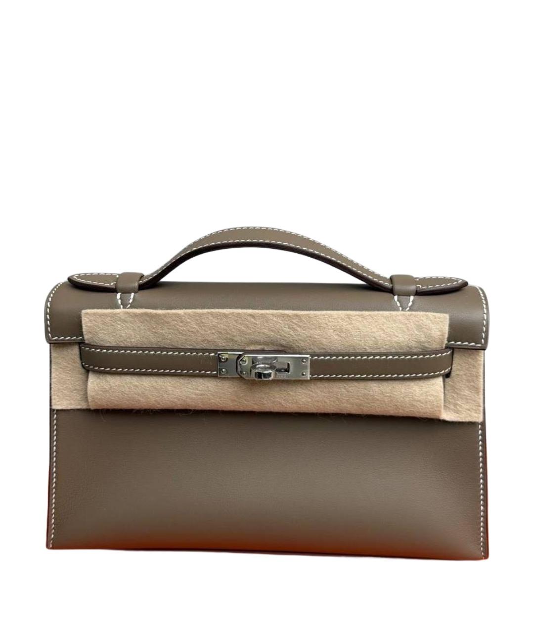 HERMES Серая кожаная сумка с короткими ручками, фото 1