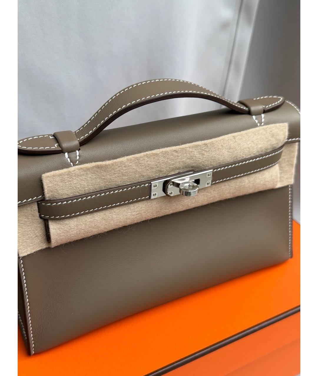 HERMES Серая кожаная сумка с короткими ручками, фото 4