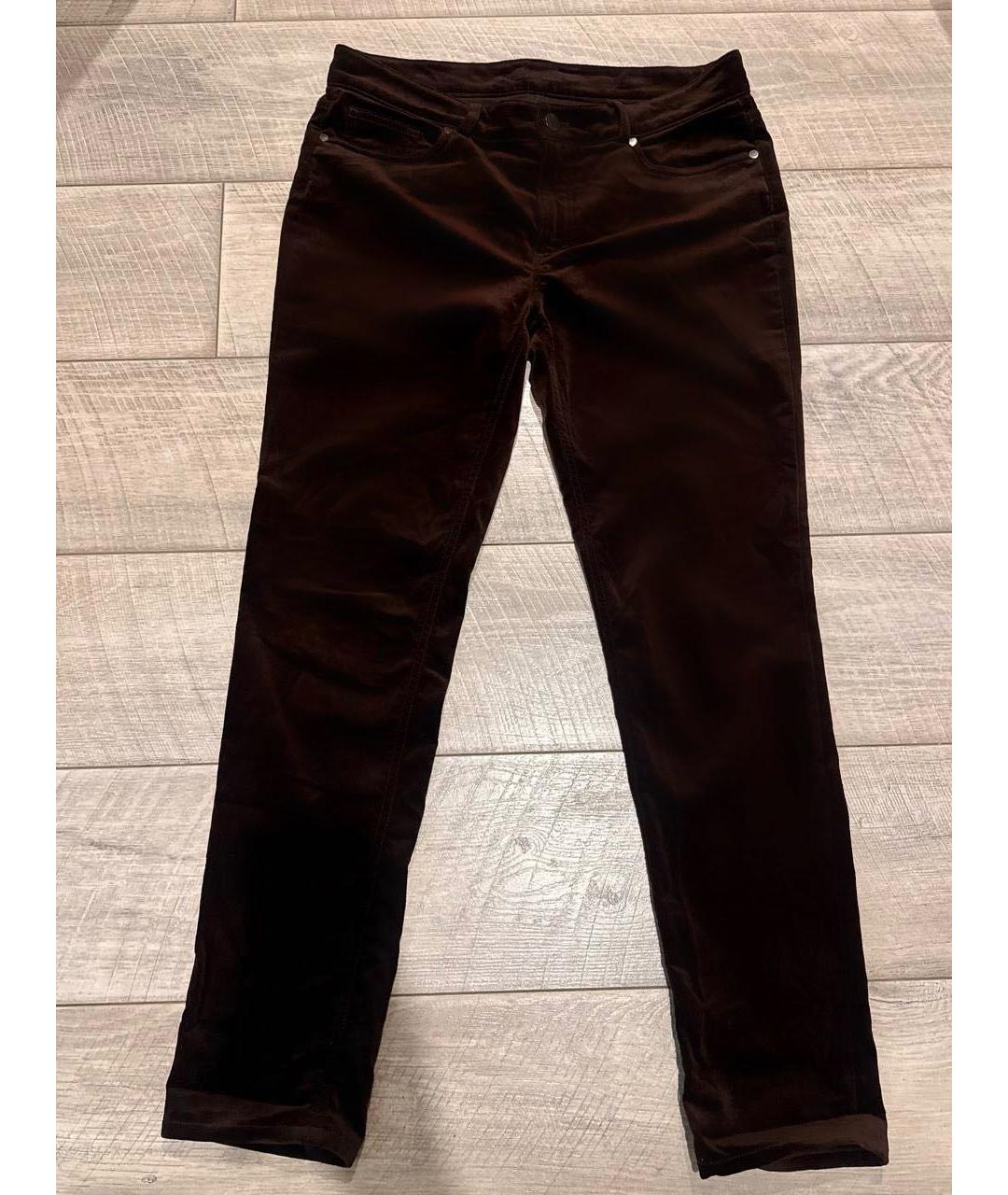 LORO PIANA Коричневые велюровые прямые брюки, фото 2