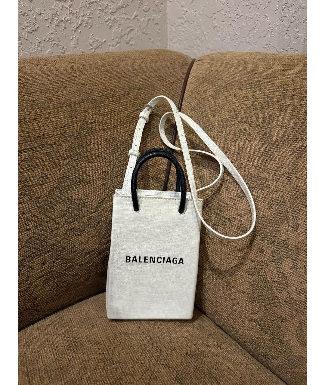 BALENCIAGA Белая кожаная сумка через плечо, фото 5