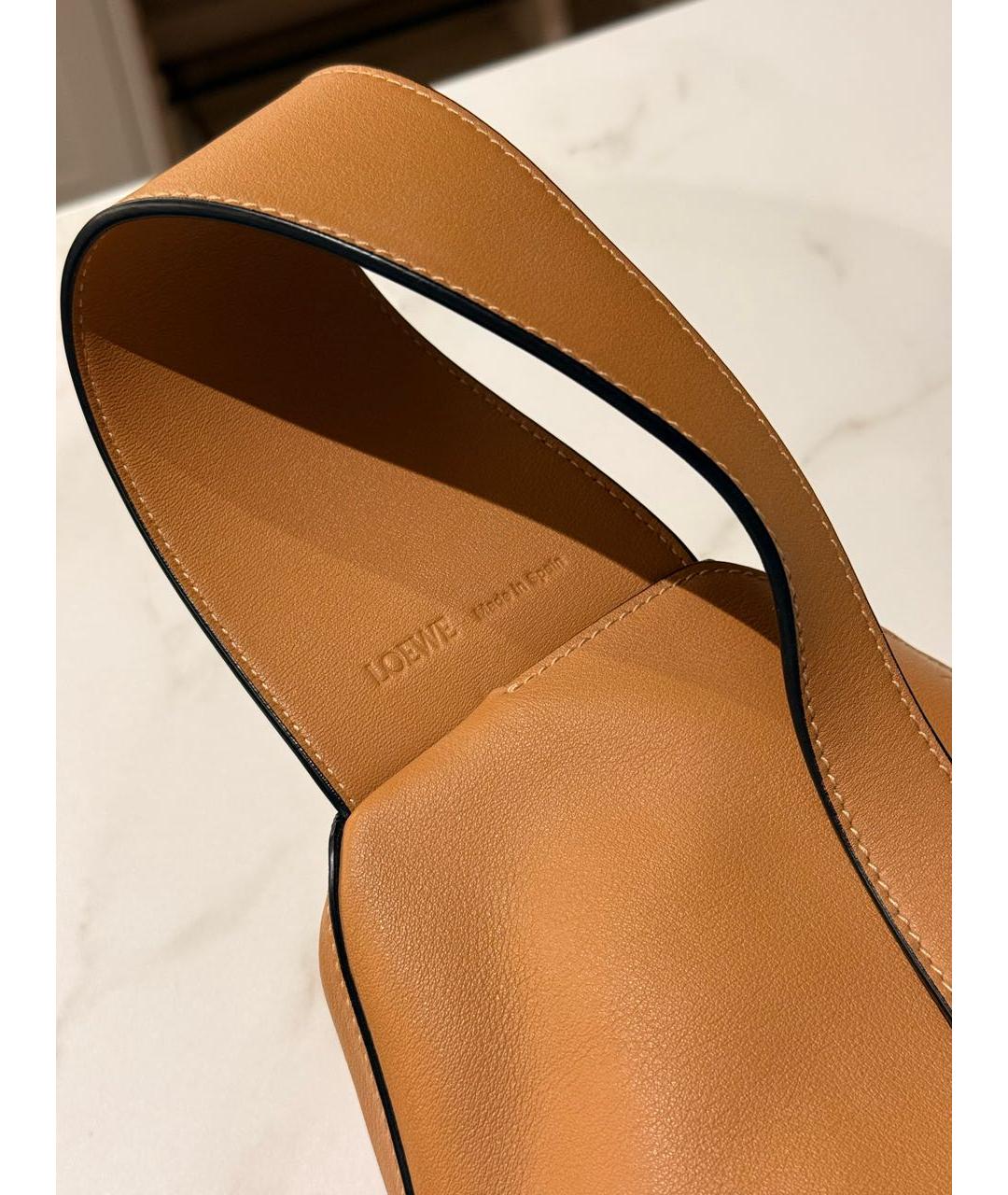 LOEWE Горчичная кожаная сумка с короткими ручками, фото 7