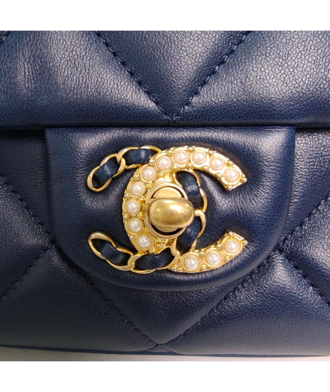 CHANEL Темно-синяя кожаная сумка через плечо, фото 7