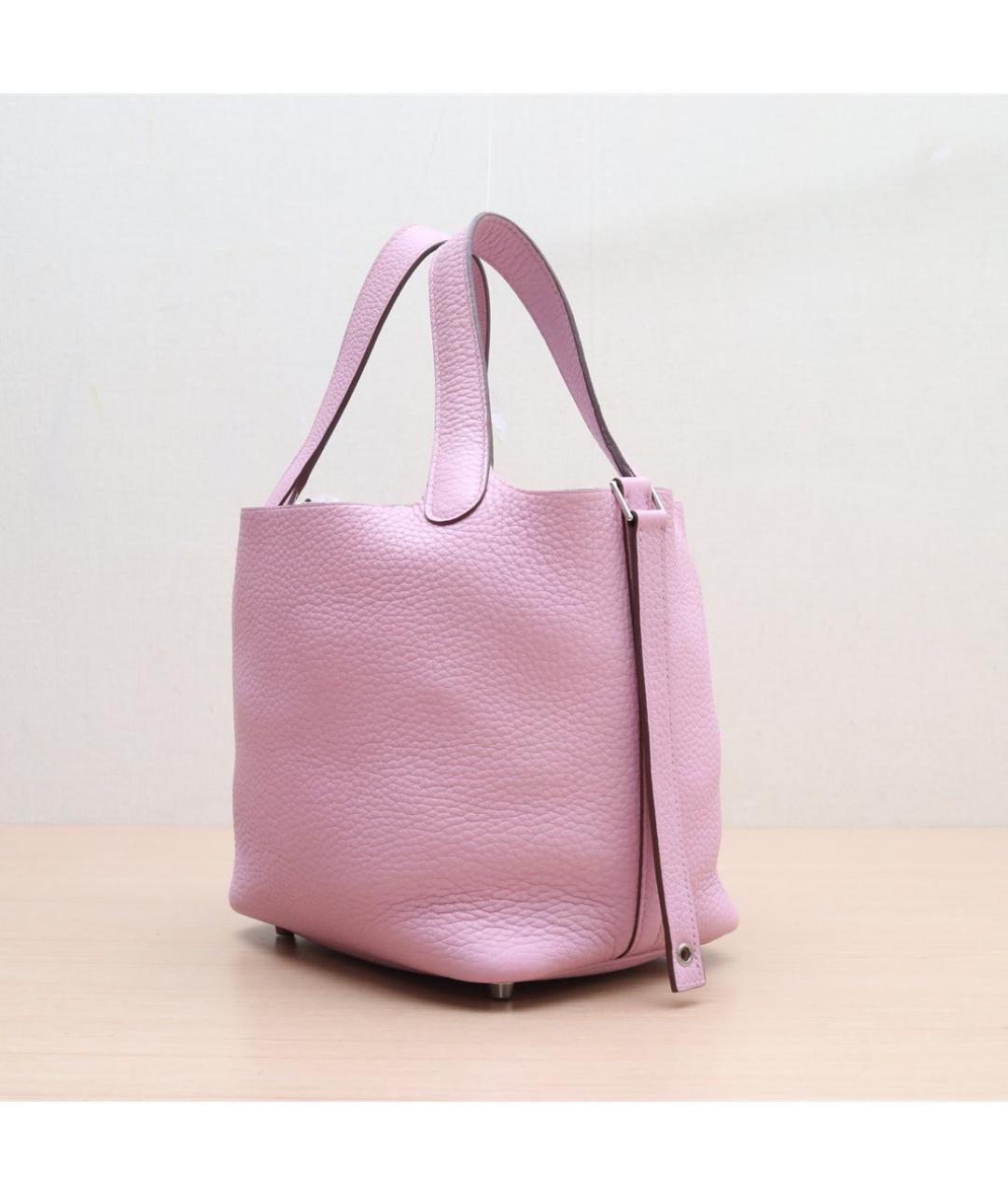 HERMES Розовая кожаная сумка с короткими ручками, фото 5