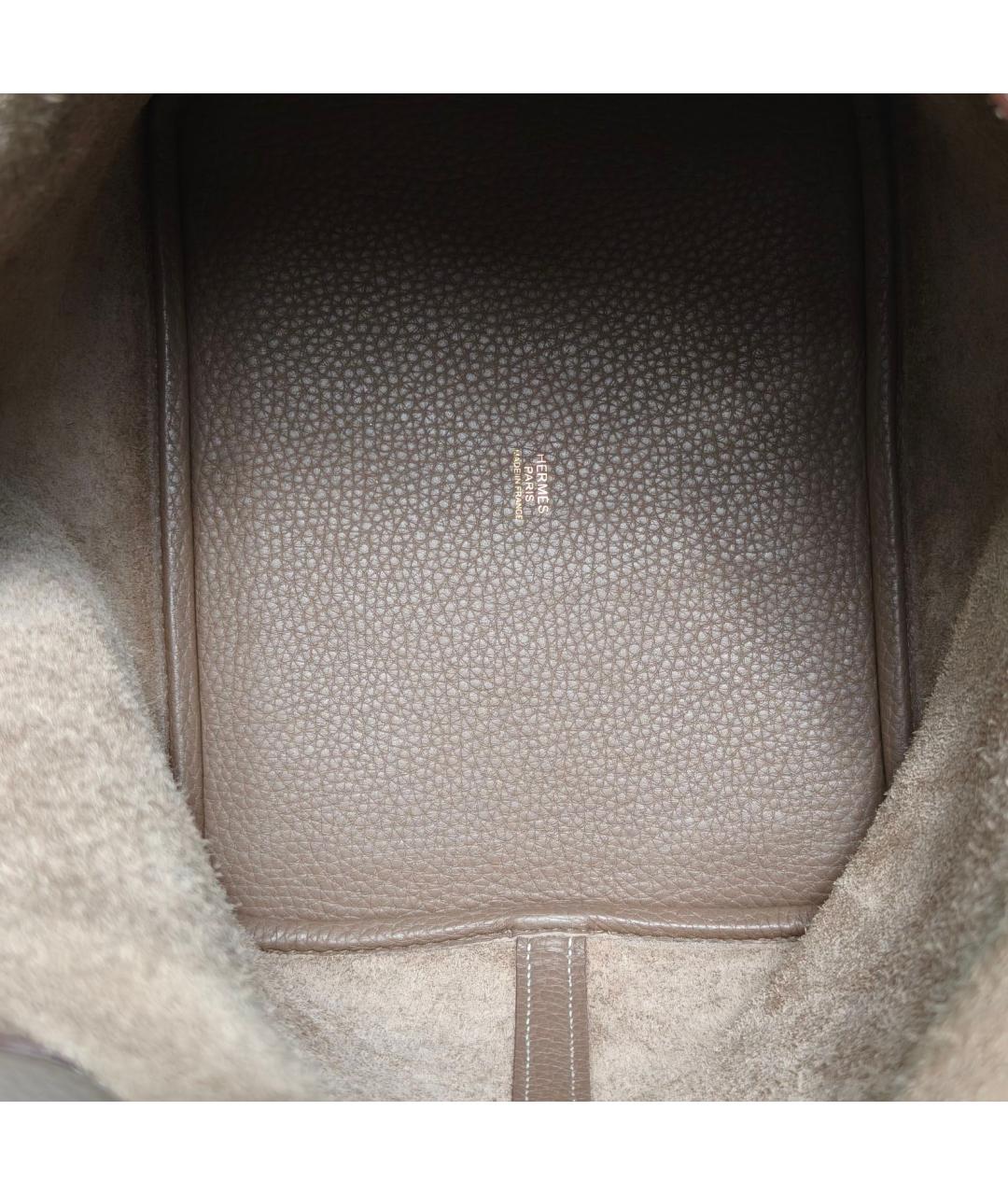 HERMES Бежевая кожаная сумка с короткими ручками, фото 7