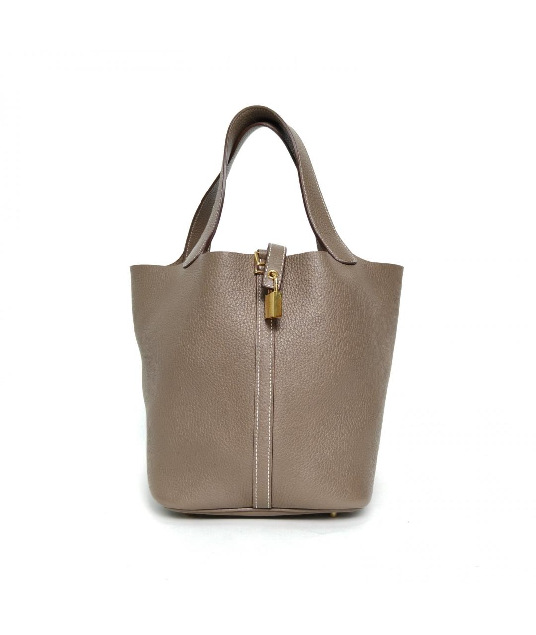 HERMES Бежевая кожаная сумка с короткими ручками, фото 2