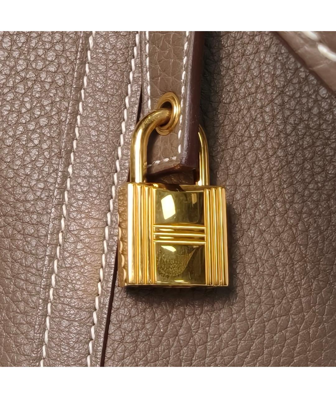 HERMES Бежевая кожаная сумка с короткими ручками, фото 8