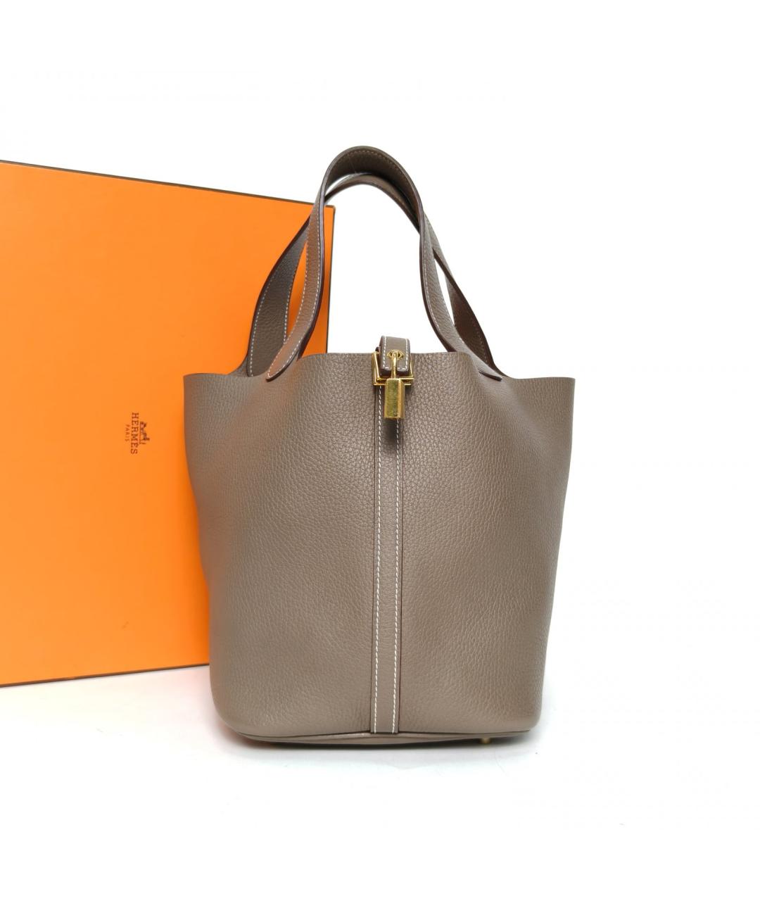 HERMES Бежевая кожаная сумка с короткими ручками, фото 9