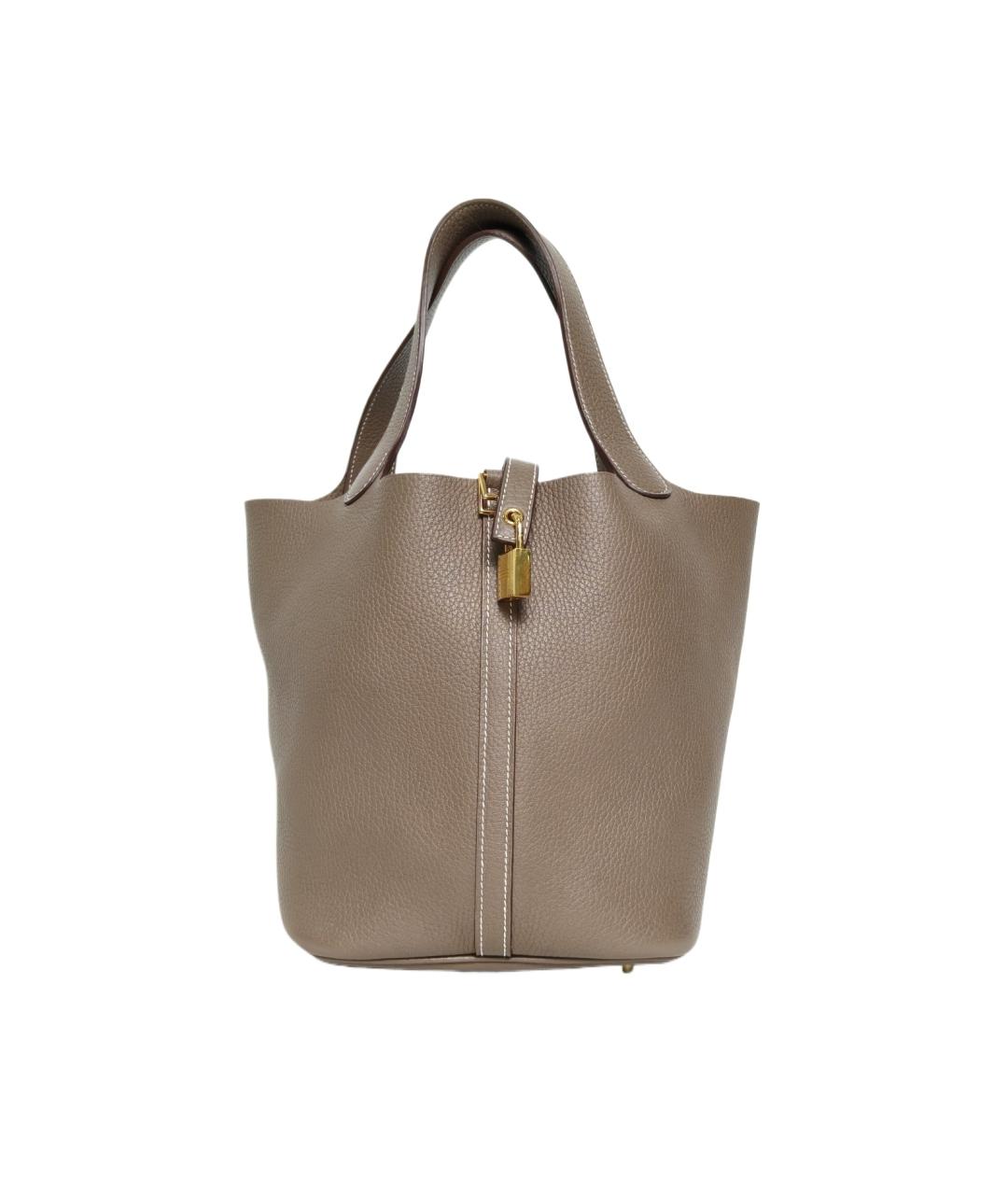 HERMES Бежевая кожаная сумка с короткими ручками, фото 1