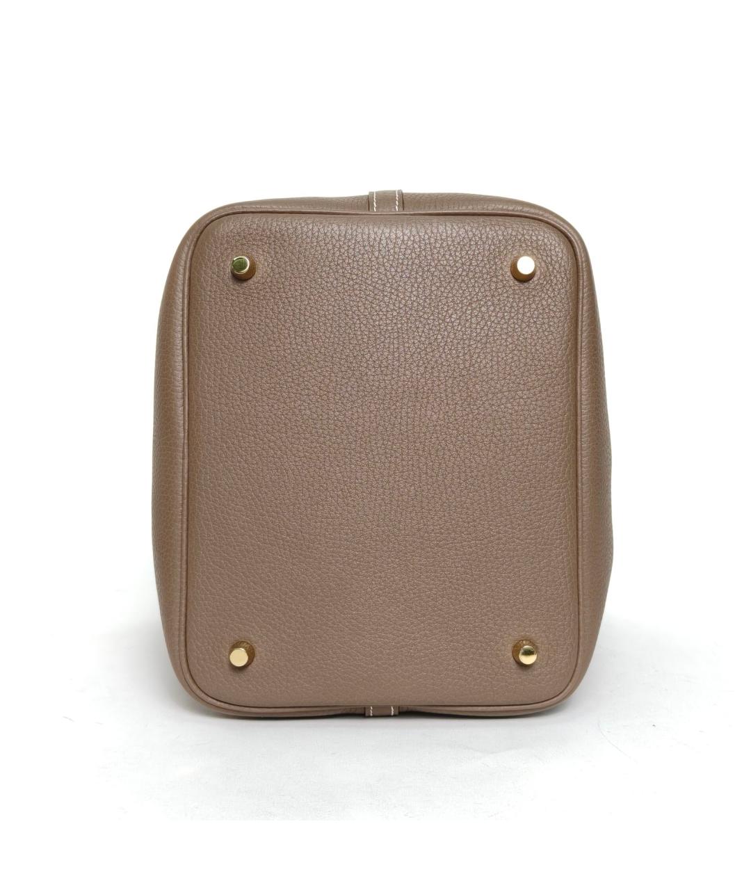 HERMES Бежевая кожаная сумка с короткими ручками, фото 6