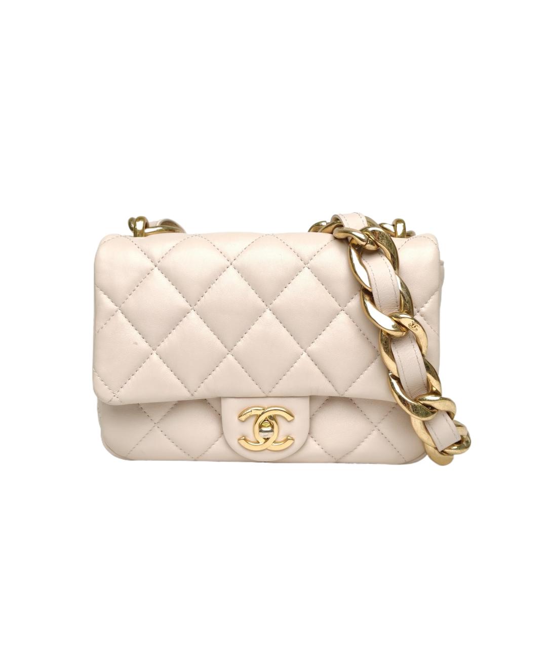 CHANEL Бежевая кожаная сумка через плечо, фото 9