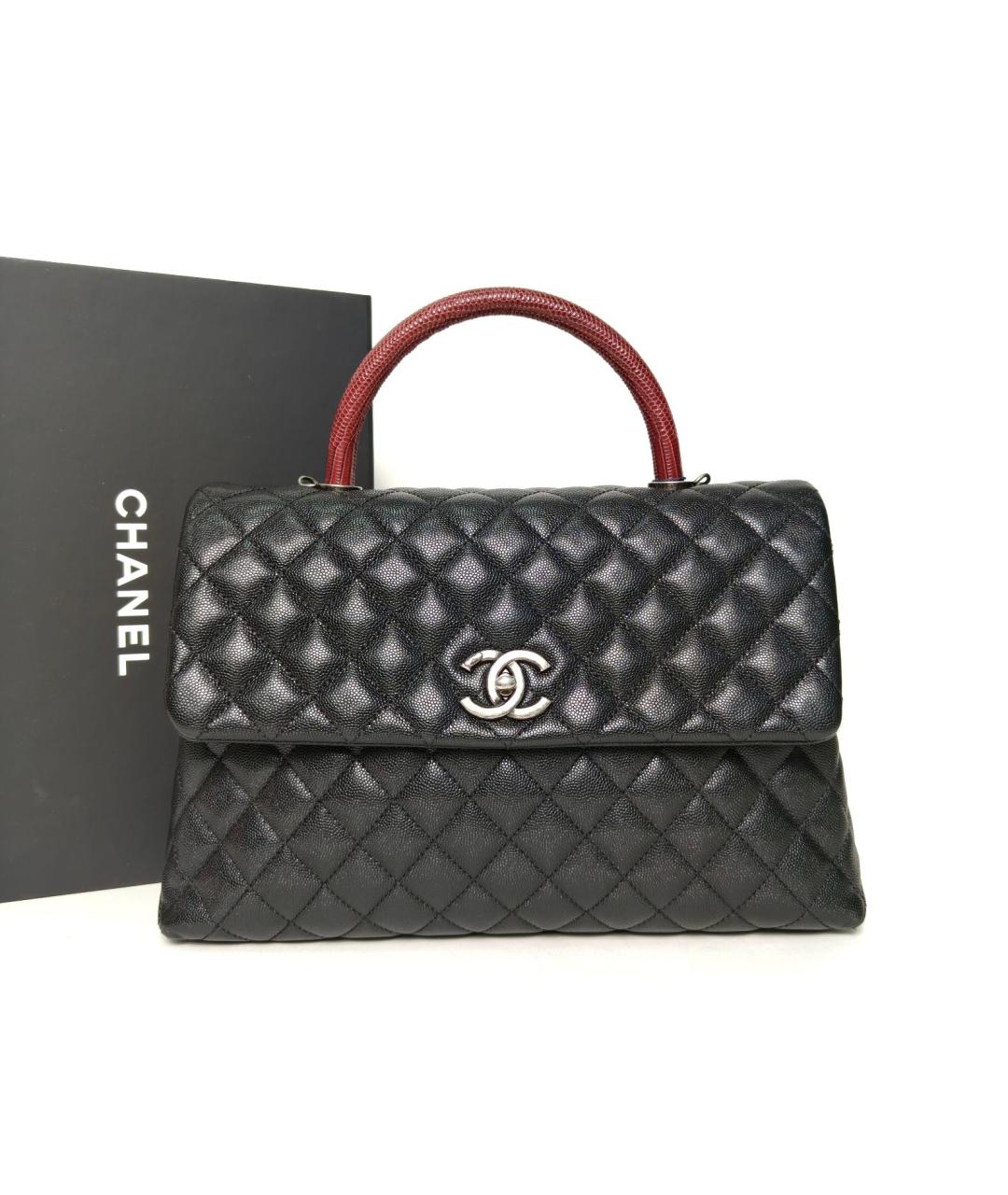 CHANEL Черная сумка с короткими ручками из экзотической кожи, фото 9