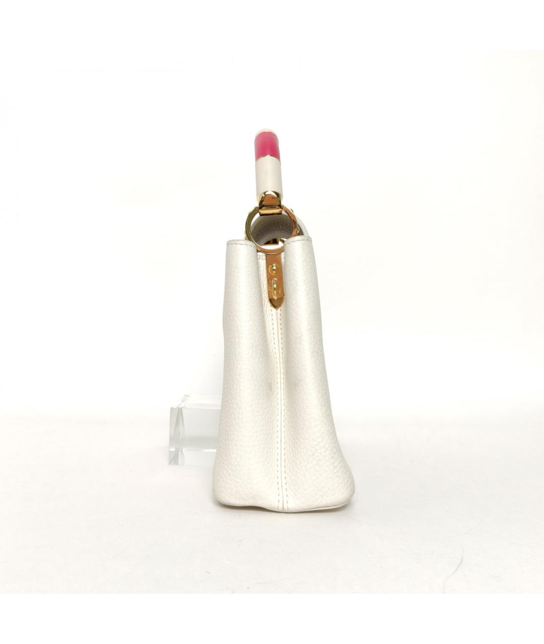 LOUIS VUITTON Белая кожаная сумка с короткими ручками, фото 3