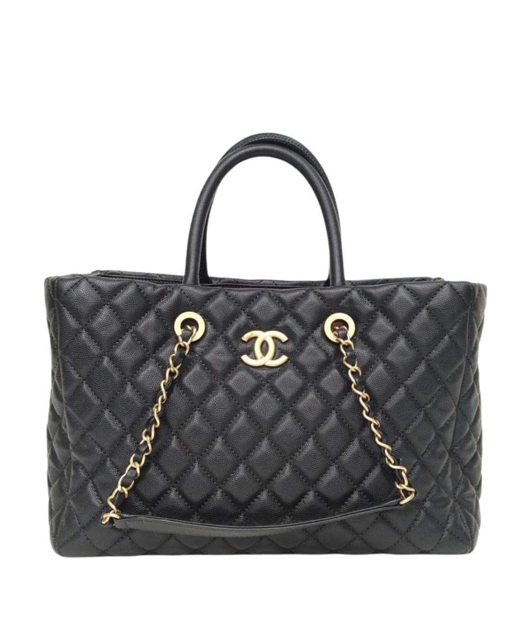 CHANEL Черная кожаная сумка с короткими ручками, фото 1