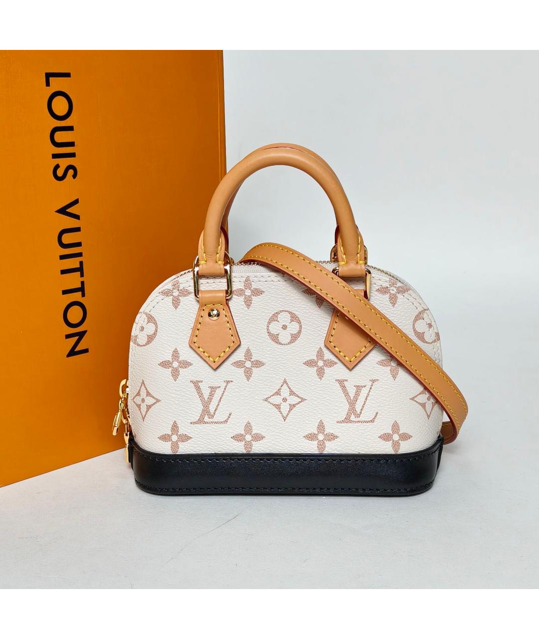 LOUIS VUITTON Бежевая кожаная сумка с короткими ручками, фото 8