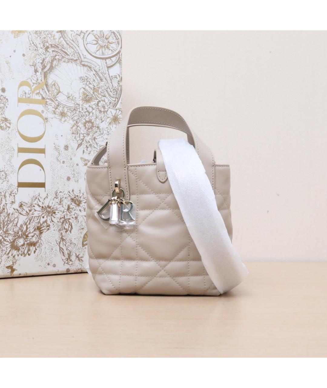 CHRISTIAN DIOR Бежевая кожаная сумка через плечо, фото 2