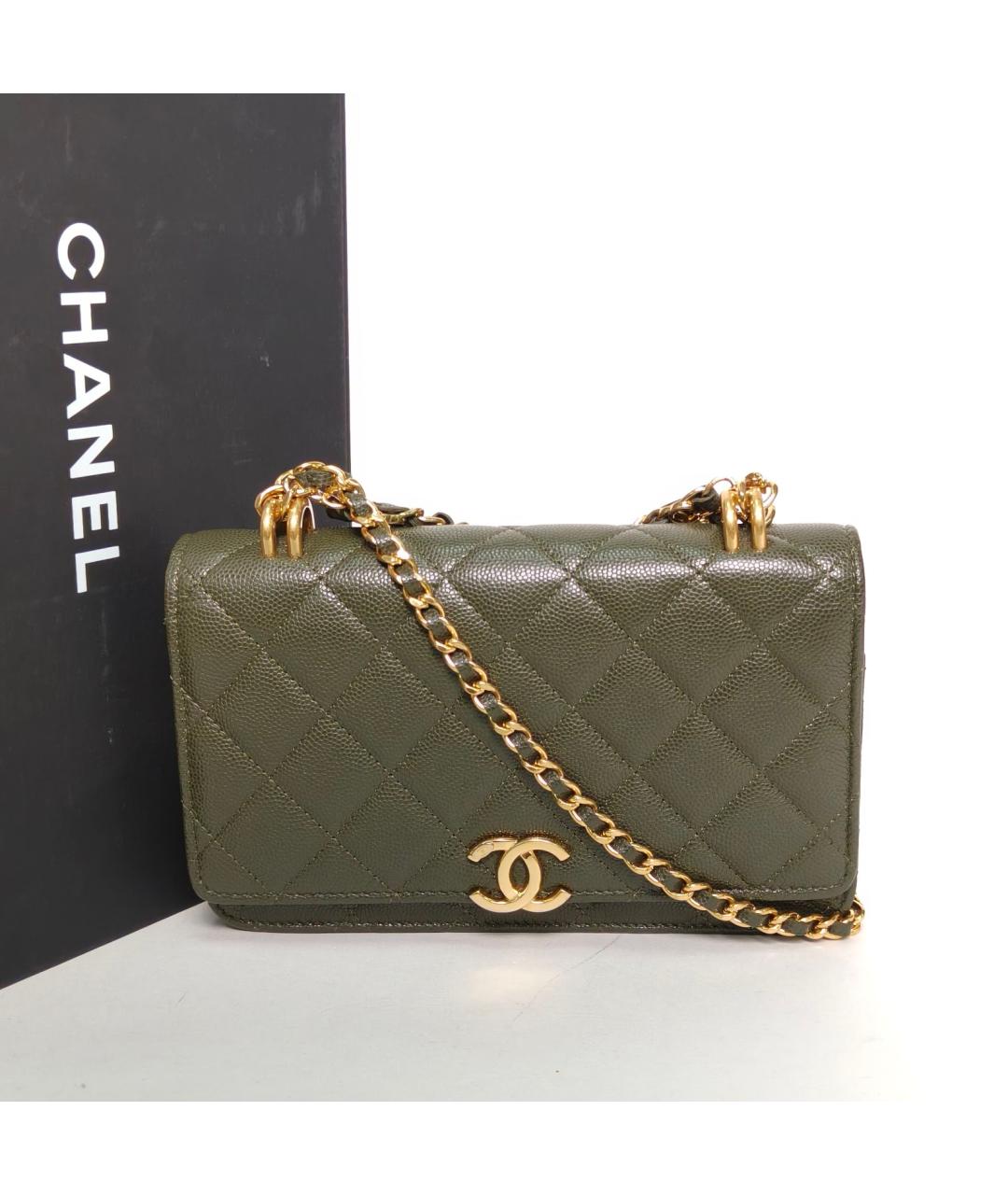 CHANEL Хаки кожаная сумка через плечо, фото 9