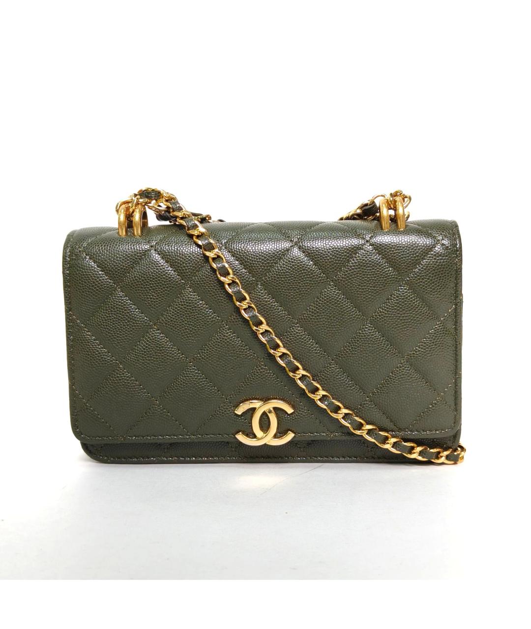 CHANEL Хаки кожаная сумка через плечо, фото 2