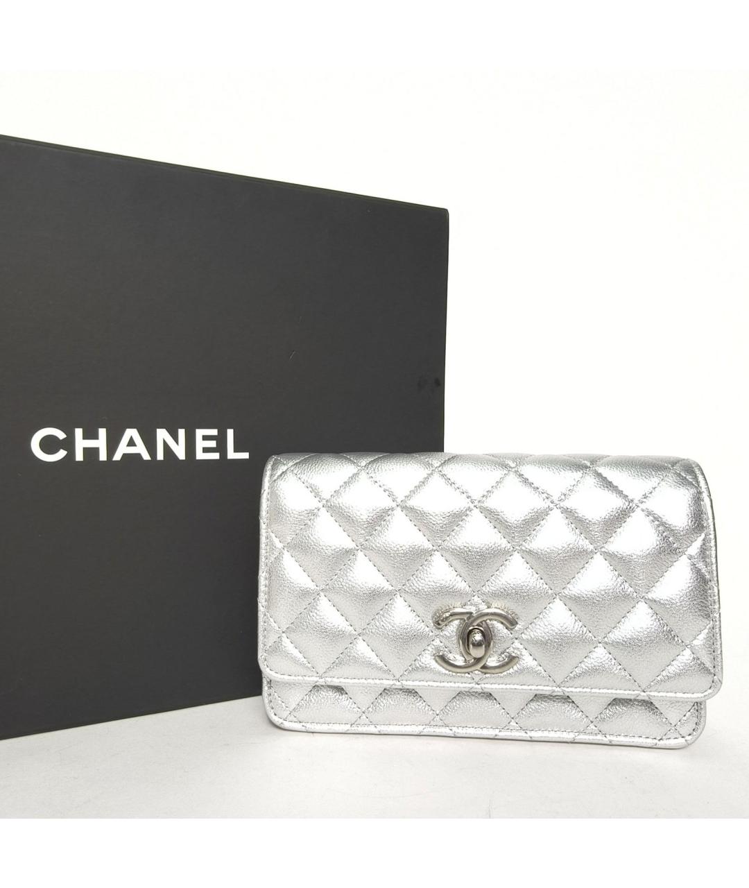 CHANEL Серебряная кожаная сумка через плечо, фото 9