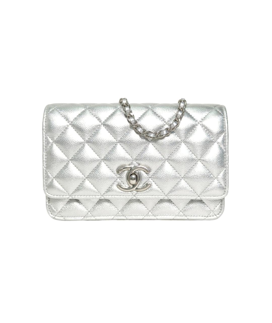 CHANEL Серебряная кожаная сумка через плечо, фото 1