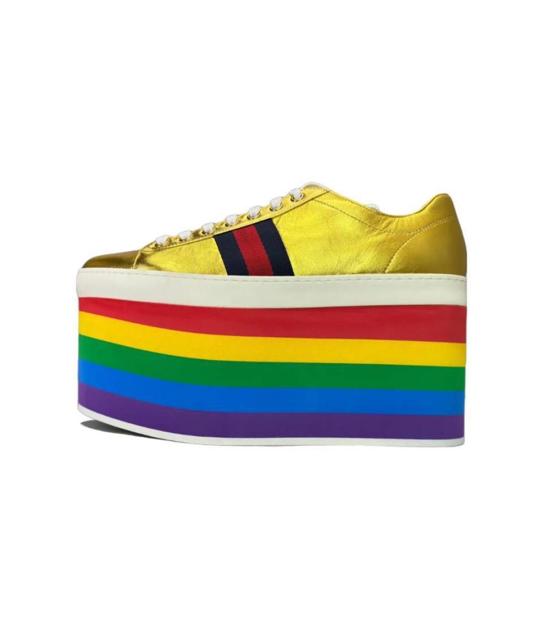 GUCCI Желтые высокие кроссовки / кеды из экзотической кожи, фото 5