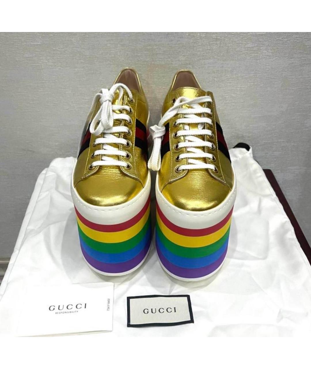 GUCCI Желтые высокие кроссовки / кеды из экзотической кожи, фото 2