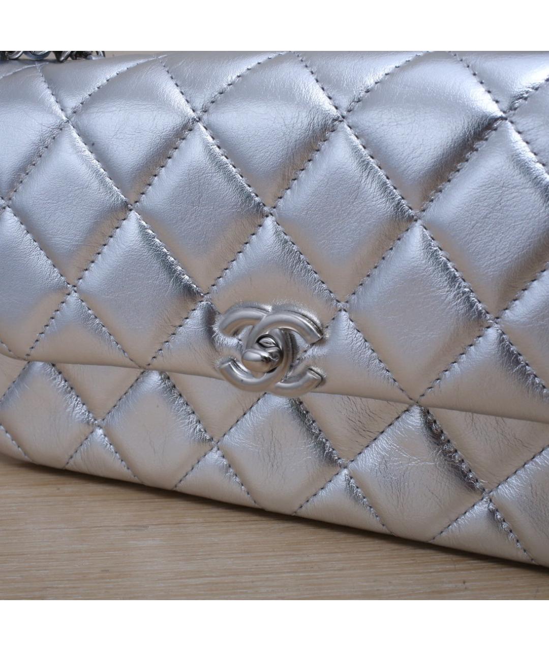 CHANEL Серебряная кожаная сумка через плечо, фото 8