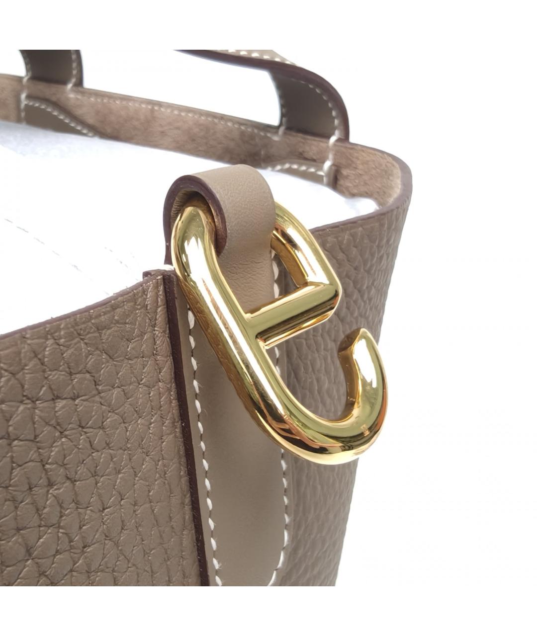 HERMES Бежевая кожаная сумка с короткими ручками, фото 7