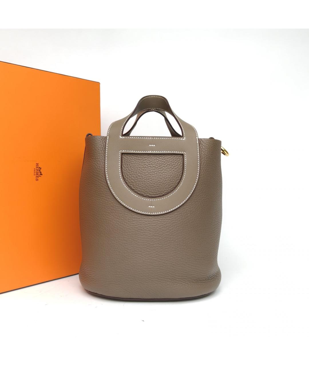 HERMES Бежевая кожаная сумка с короткими ручками, фото 9