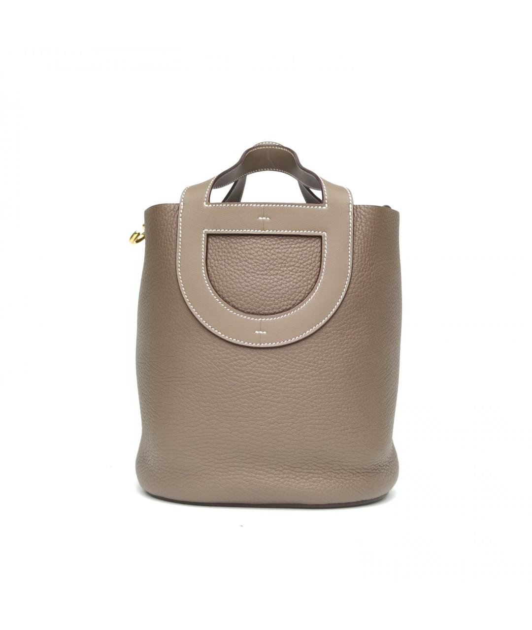 HERMES Бежевая кожаная сумка с короткими ручками, фото 4