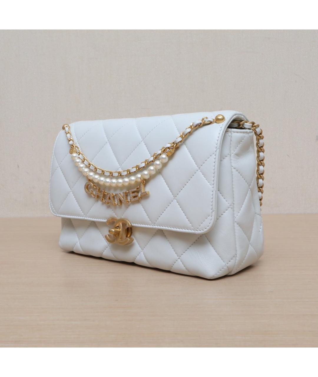 CHANEL Белая кожаная сумка через плечо, фото 3