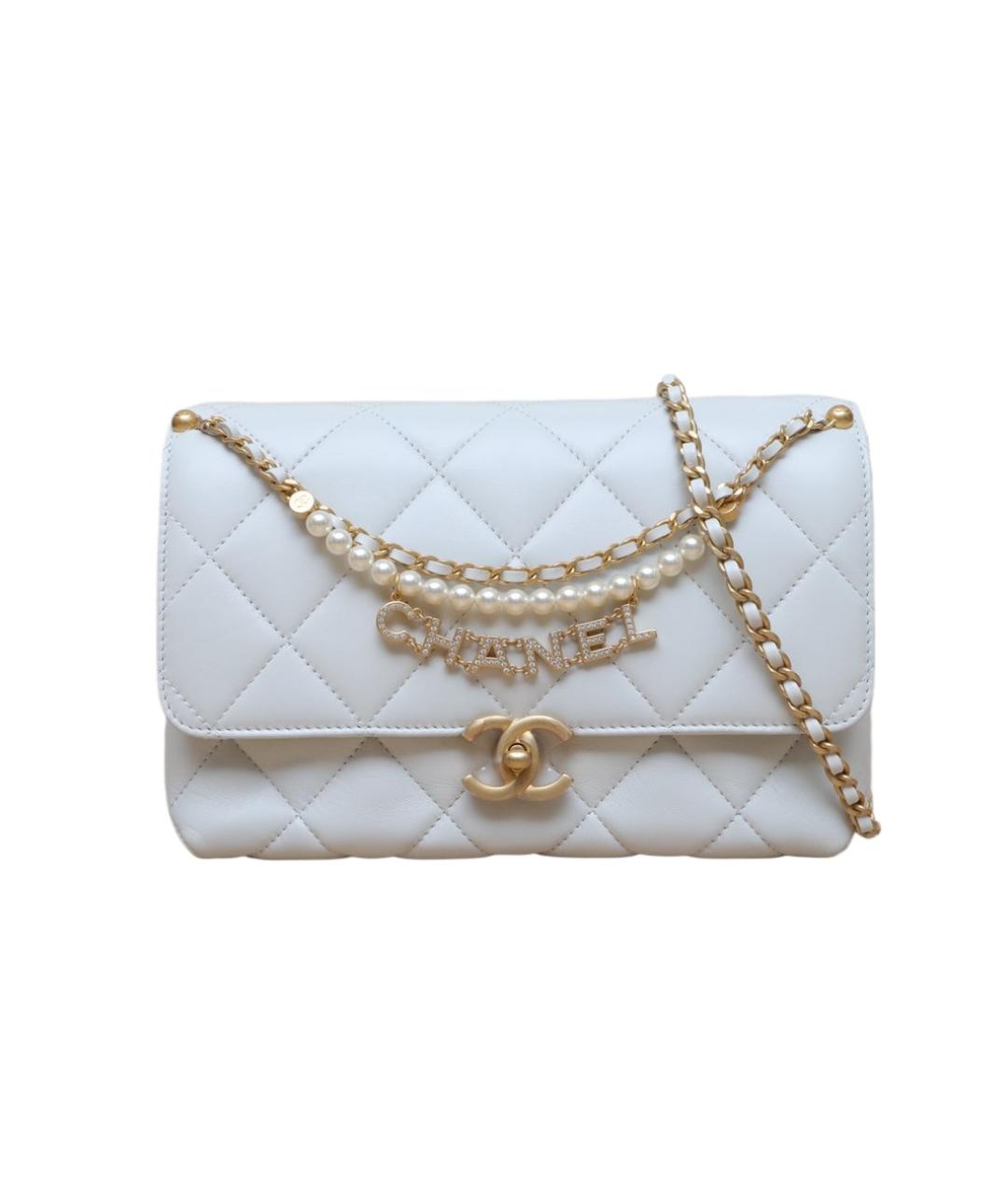 CHANEL Белая кожаная сумка через плечо, фото 9
