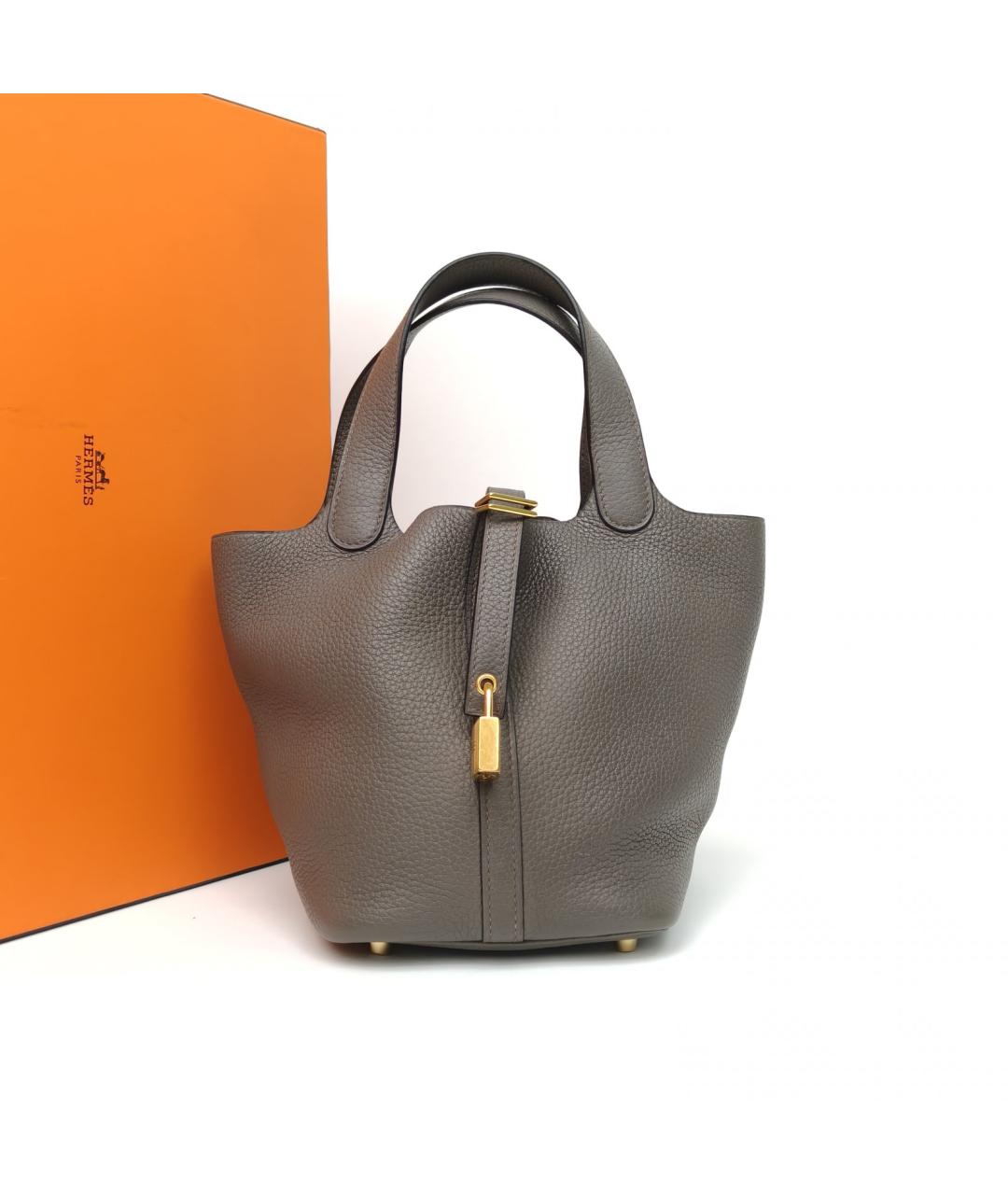 HERMES Серая кожаная сумка через плечо, фото 9
