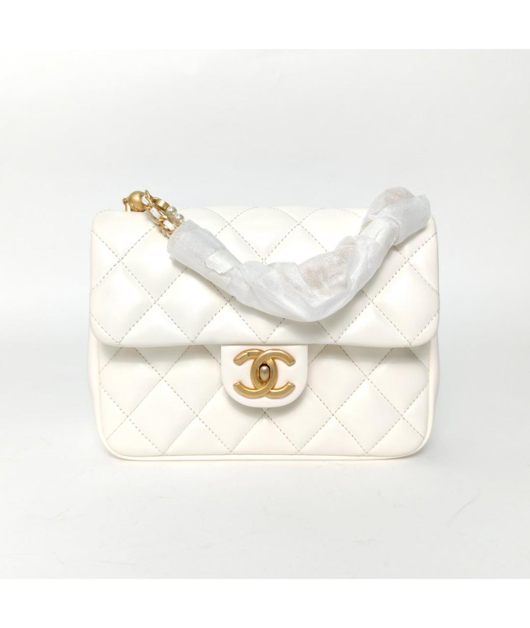 CHANEL Белая кожаная сумка через плечо, фото 2
