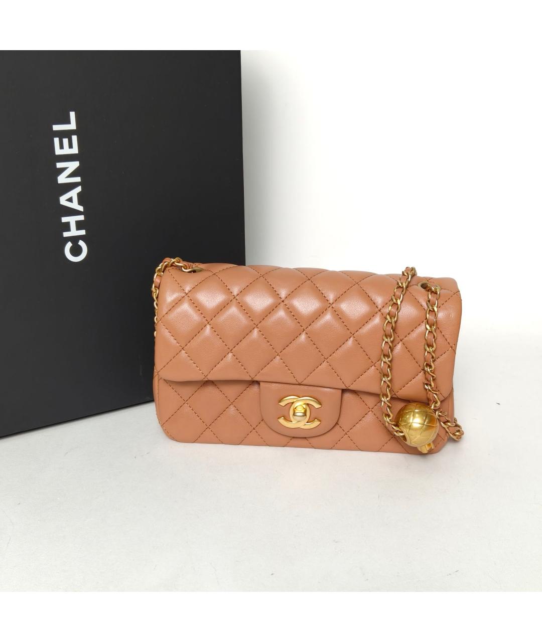 CHANEL Бежевая кожаная сумка через плечо, фото 9