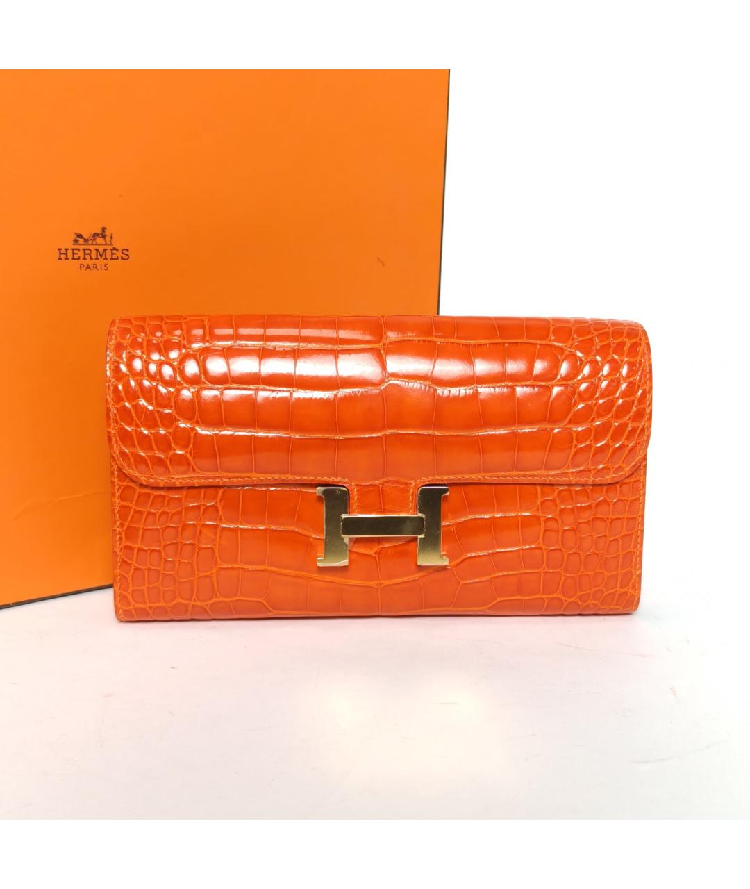 HERMES Оранжевый кожаный кошелек, фото 9