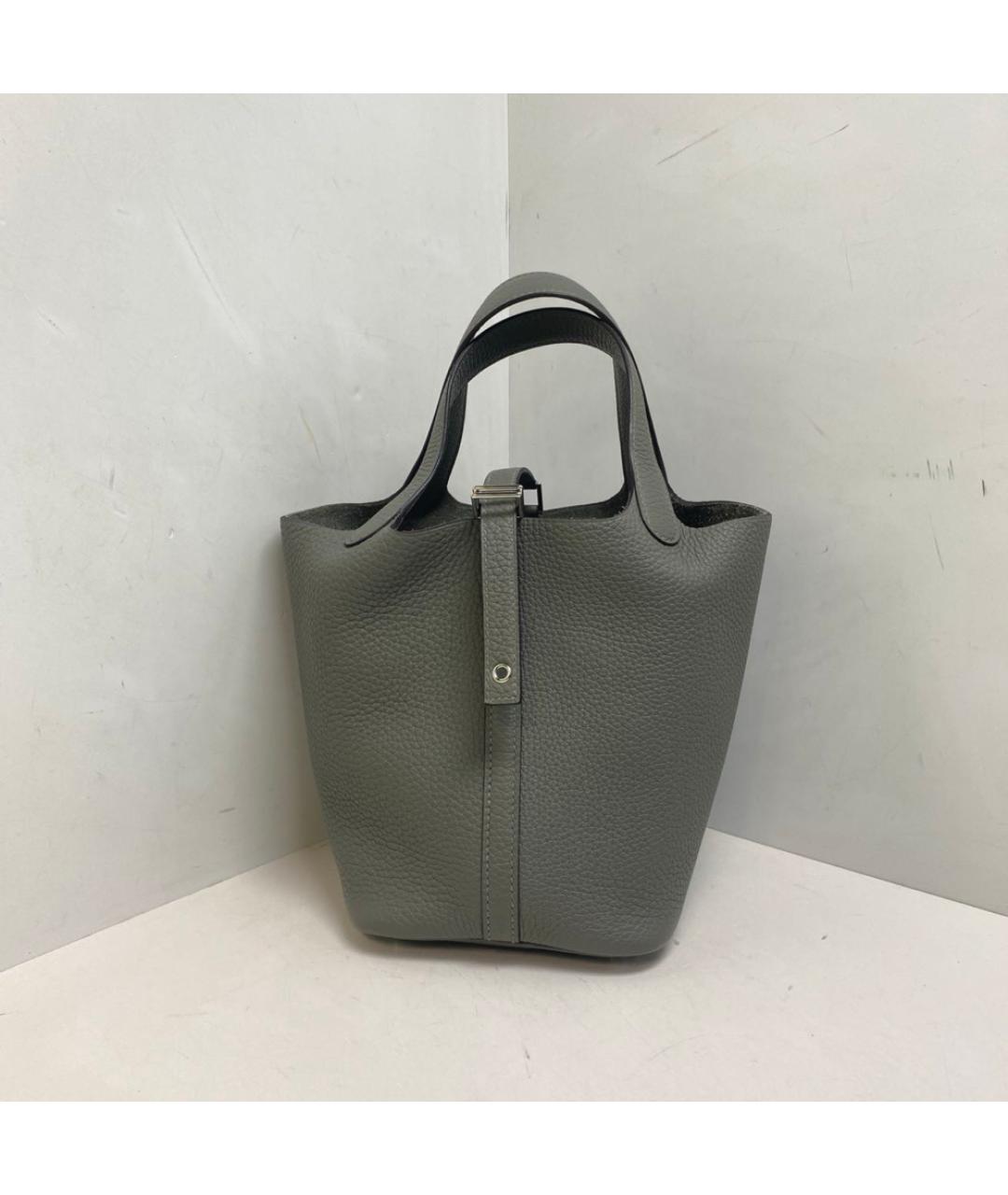 HERMES Серая кожаная сумка через плечо, фото 9