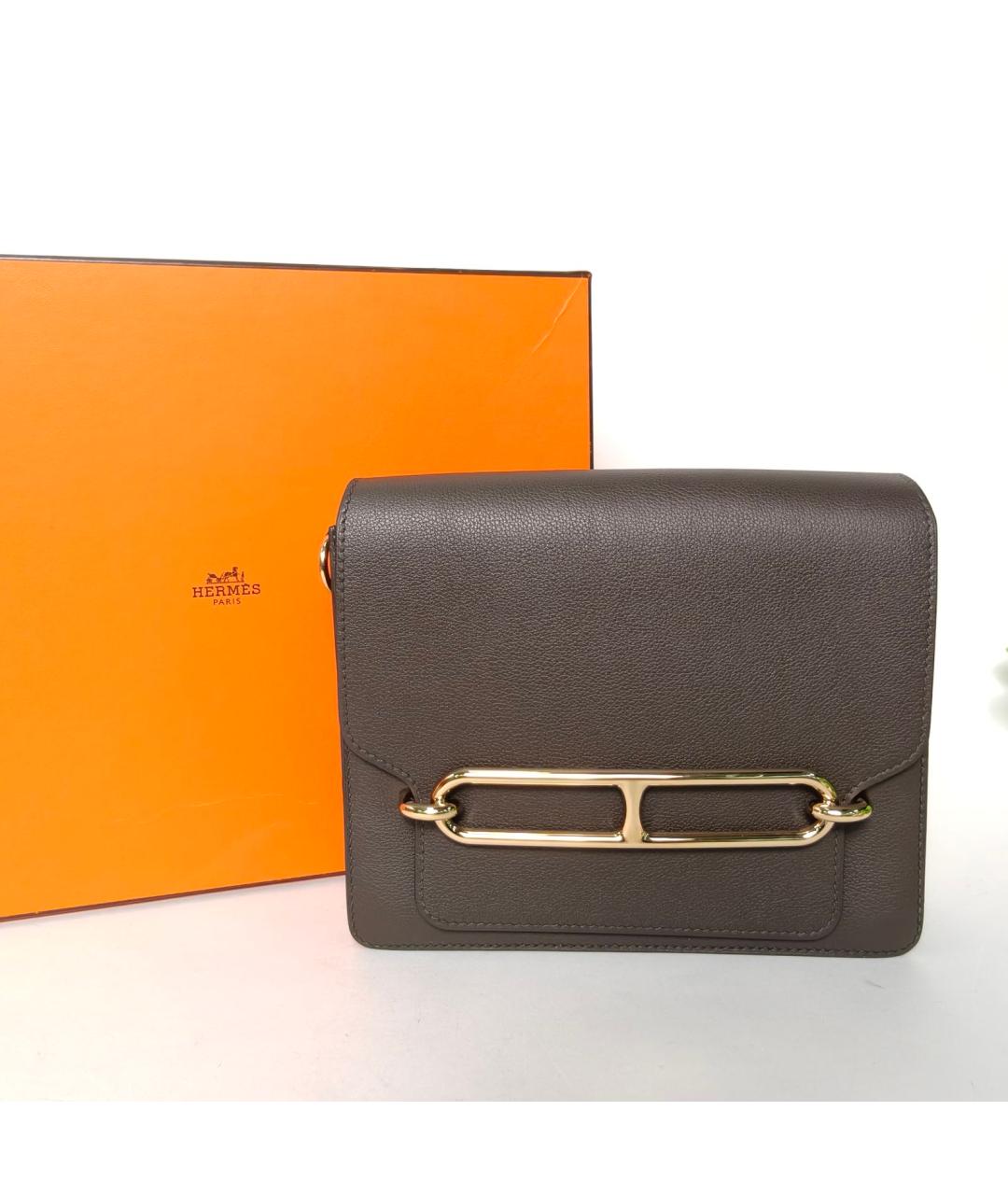 HERMES Серая кожаная сумка через плечо, фото 9
