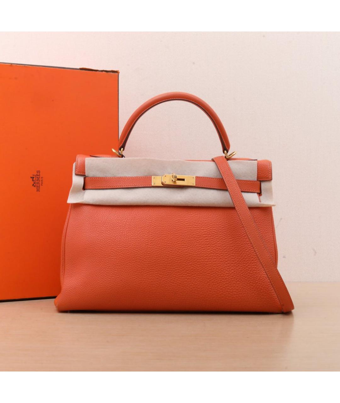 HERMES Оранжевая кожаная сумка через плечо, фото 2