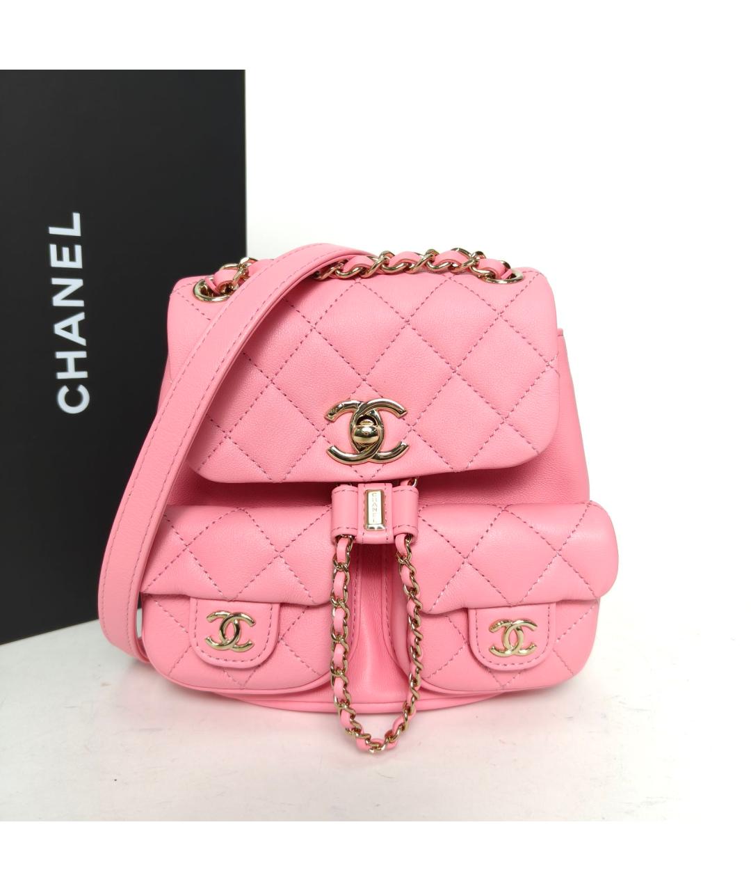 CHANEL Розовый кожаный рюкзак, фото 9