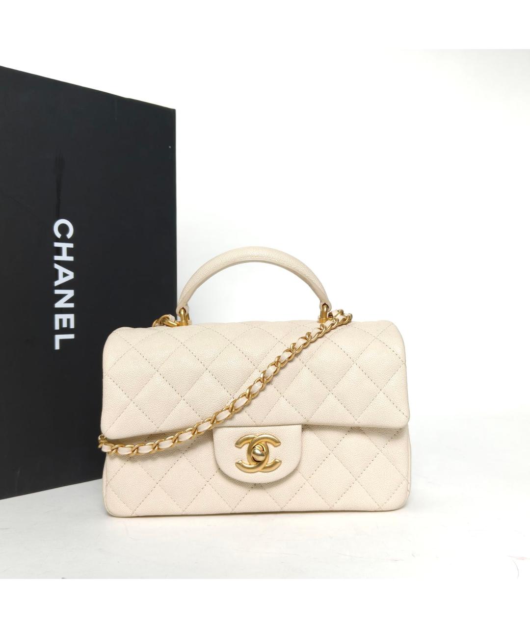 CHANEL Бежевая кожаная сумка через плечо, фото 9