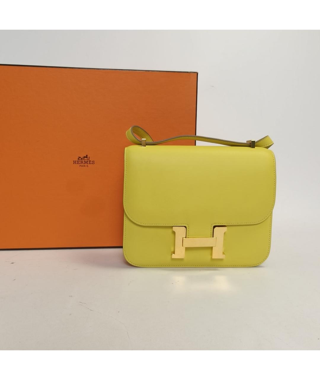 HERMES Желтая кожаная сумка через плечо, фото 9