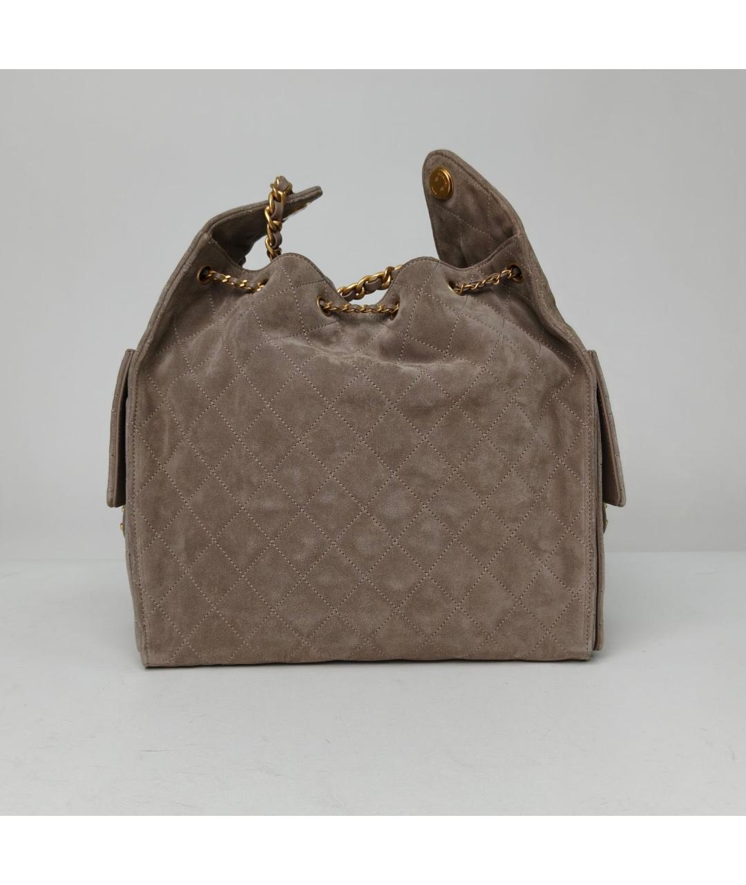 CHANEL Серая замшевая сумка через плечо, фото 4