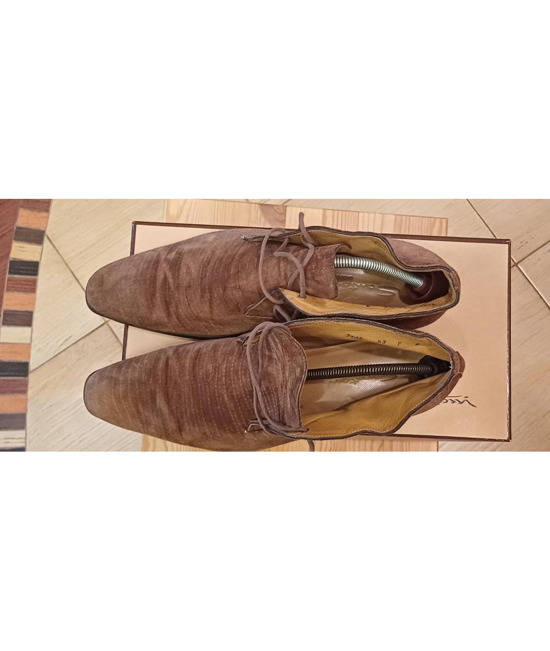 SANTONI Коричневые замшевые высокие ботинки, фото 3