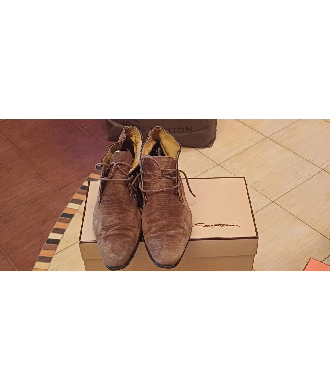 SANTONI Коричневые замшевые высокие ботинки, фото 2