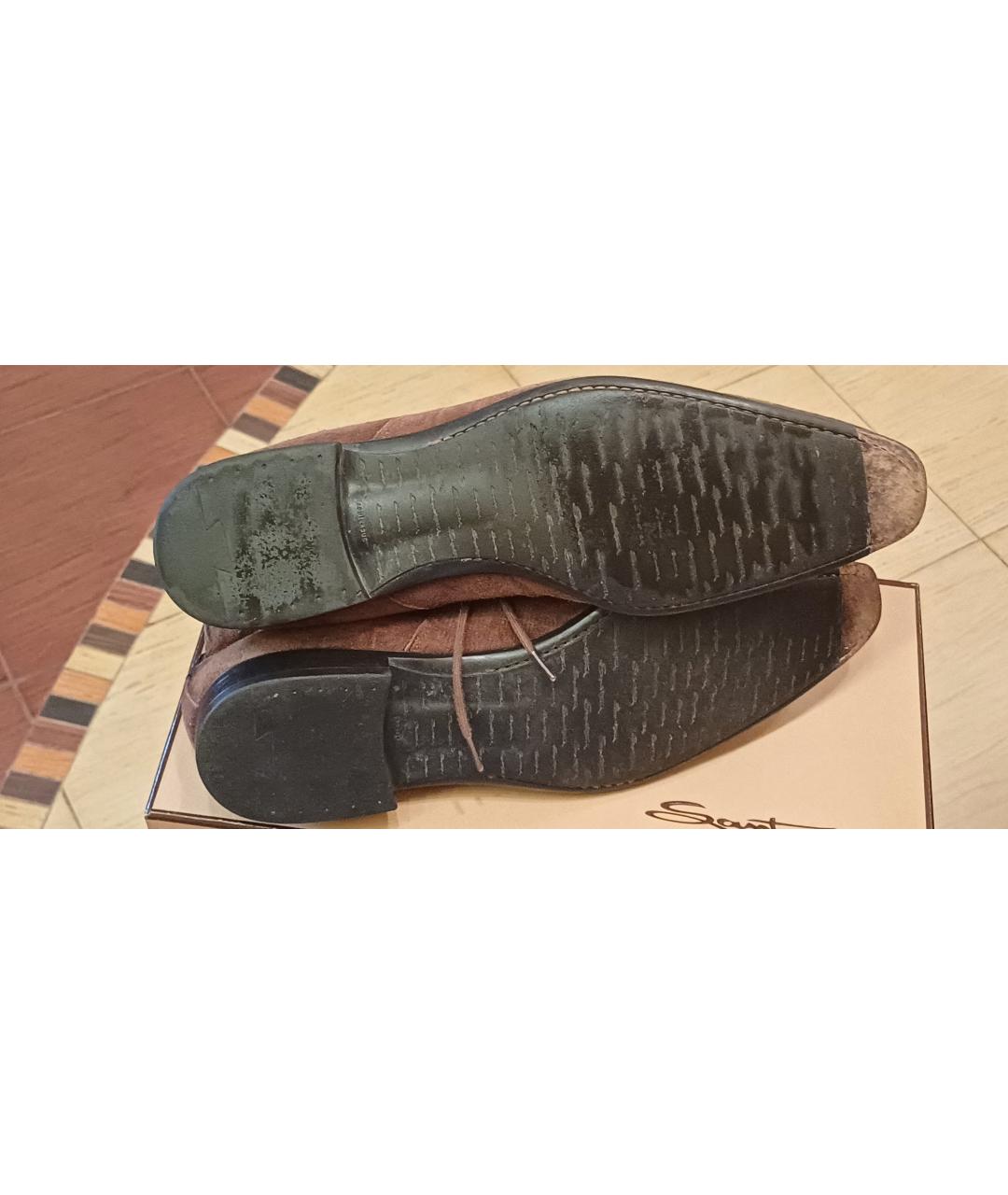 SANTONI Коричневые замшевые высокие ботинки, фото 5