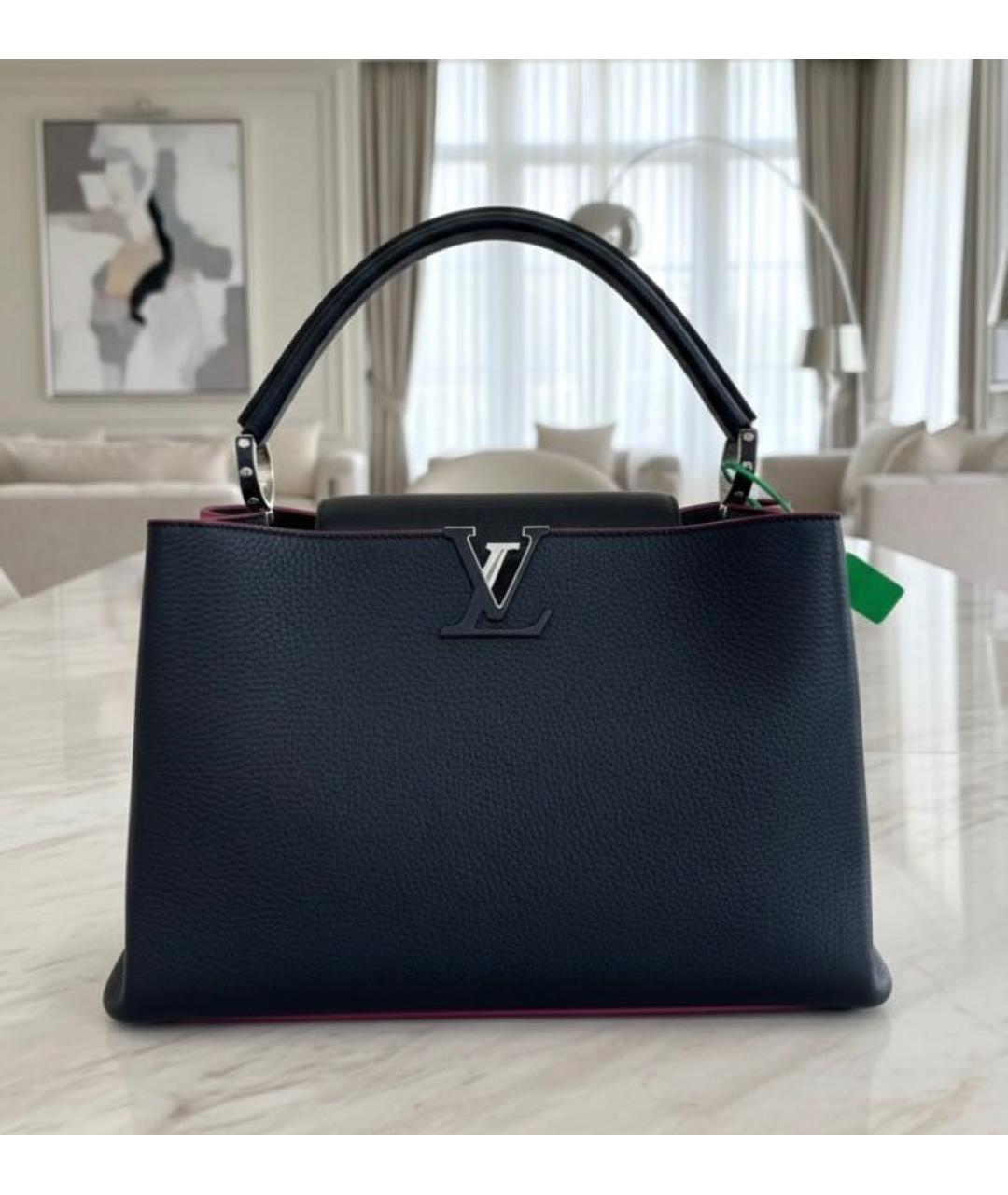 LOUIS VUITTON Темно-синяя кожаная сумка с короткими ручками, фото 2